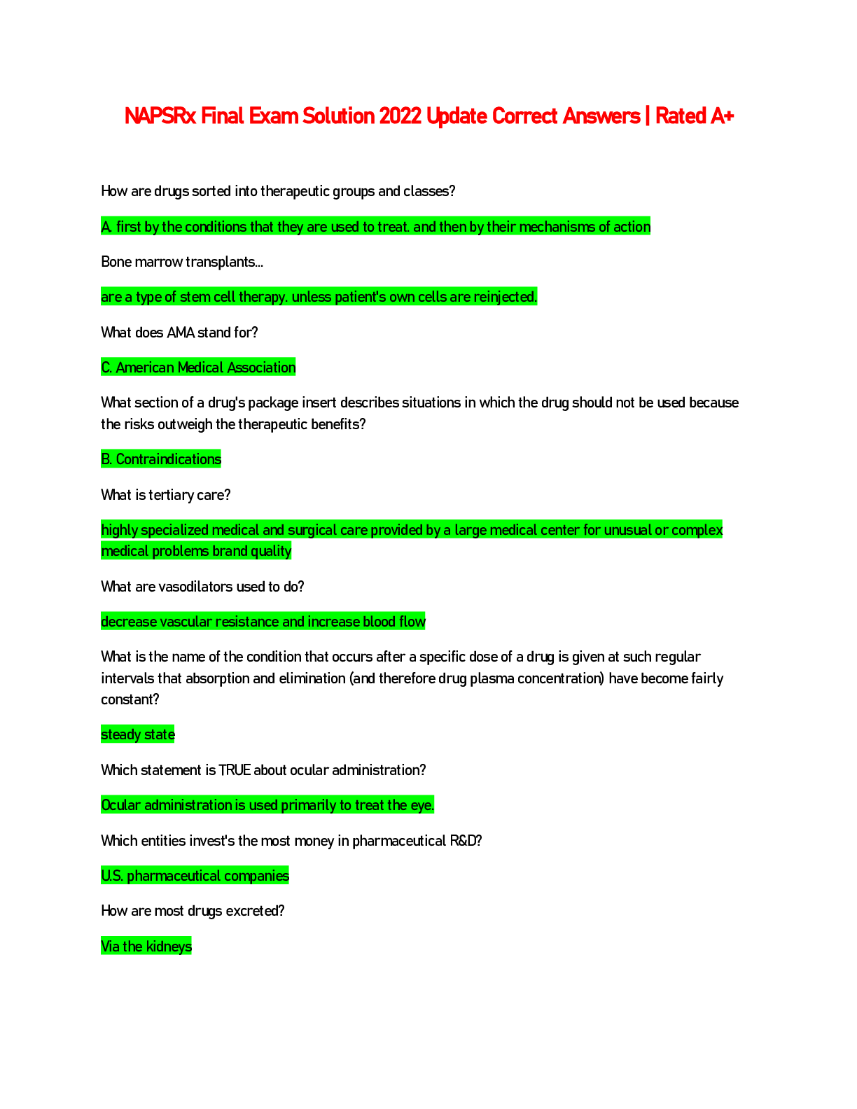 Preview image of NAPSRx Final Exam Solution 2022 Update Correct Answers | Rated A+ document